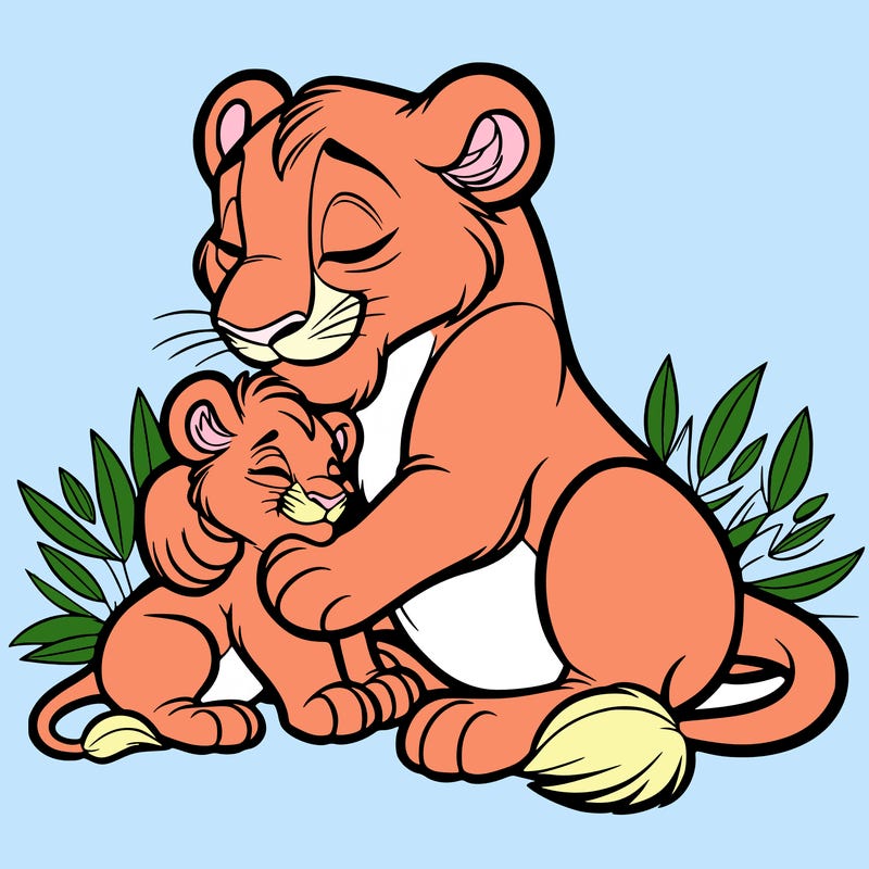 lioness cuddling her cub