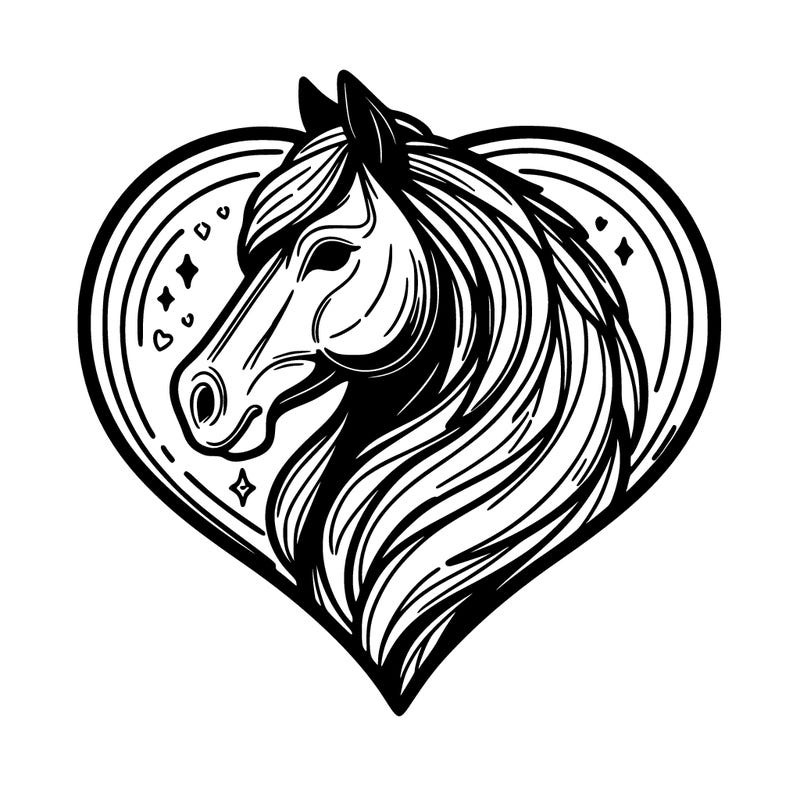 horse head inside heart art