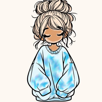 girl with baggy sweatshirt and messy bun