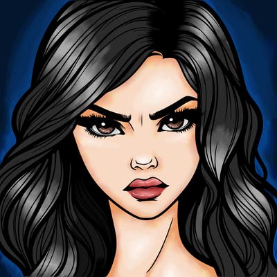 beautiful realistic girl with siren eyes and is intimidating