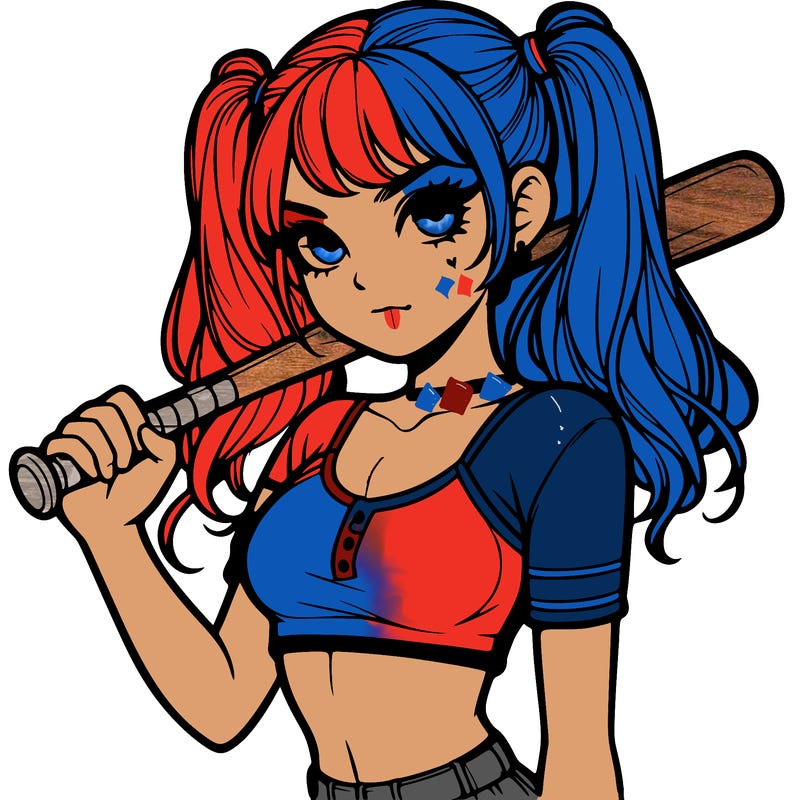 a realistic girl with ponytails she had a croptop and is holding a baseball bat above her shoulder