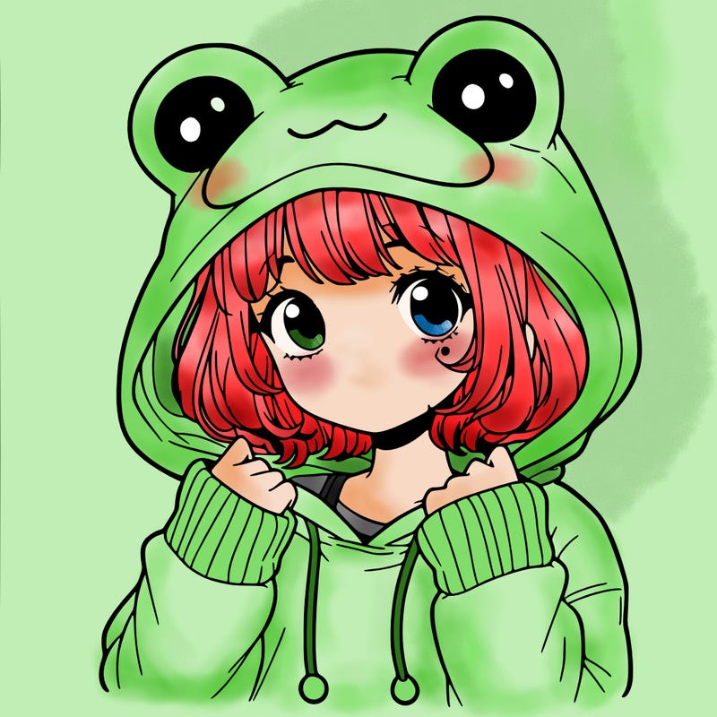 a cute teenage girl wearing a frog hoodie