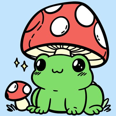 a cute frog with a mushroom hat
