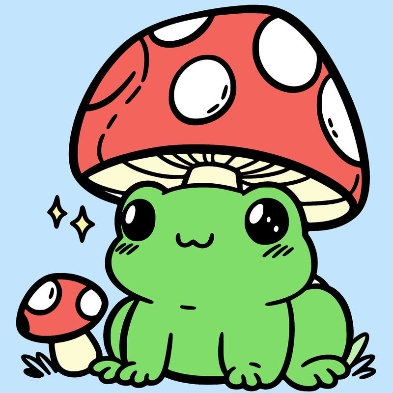 a cute frog with a mushroom hat
