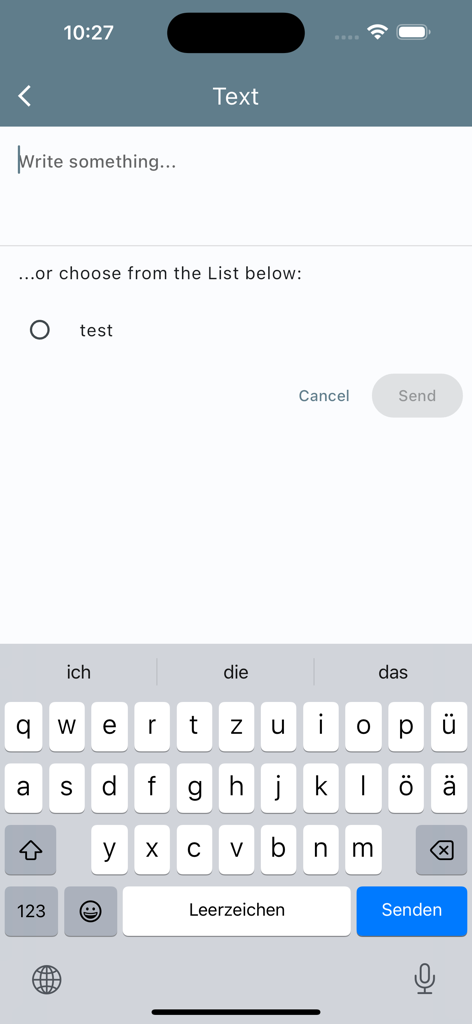 eduVote - 학생들의 강의 참여를 위한 텍스트 입력 영역과 키보드를 보여주는 eduVote 앱 인터페이스.