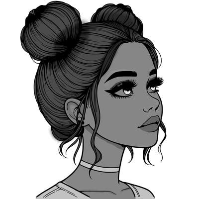 realistic girl with buns on the top of her head
