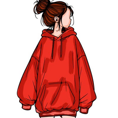 realistic girl with a oversized sweatshirt on and a bun