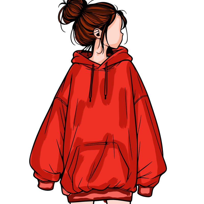 realistic girl with a oversized sweatshirt on and a bun