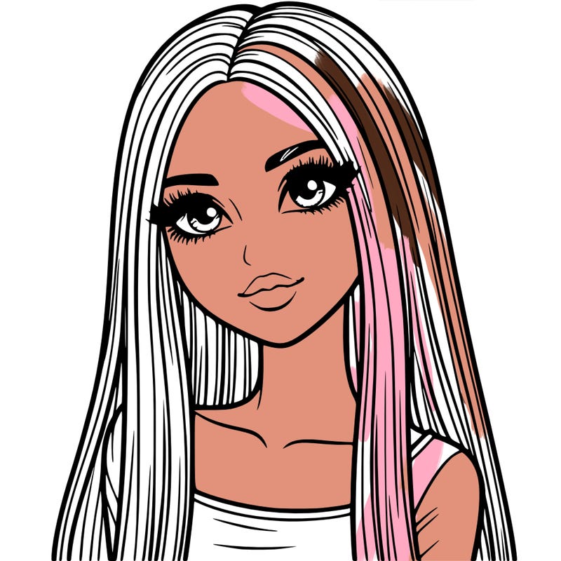 realistic girl with straight and long hair