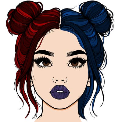 realistic girl with two buns on her hair and lips