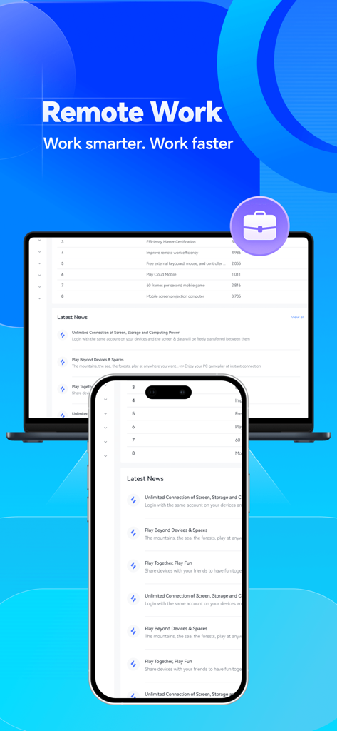 Smartphone and laptop displaying OSLink remote work interface