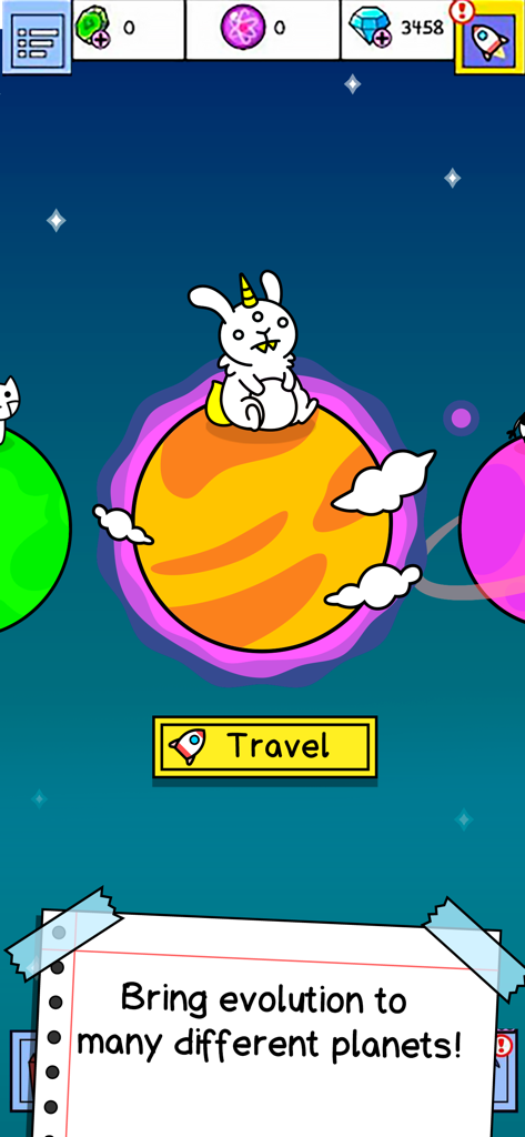 A mutant three-eyed rabbit sitting on a planet in Evolution Galaxy