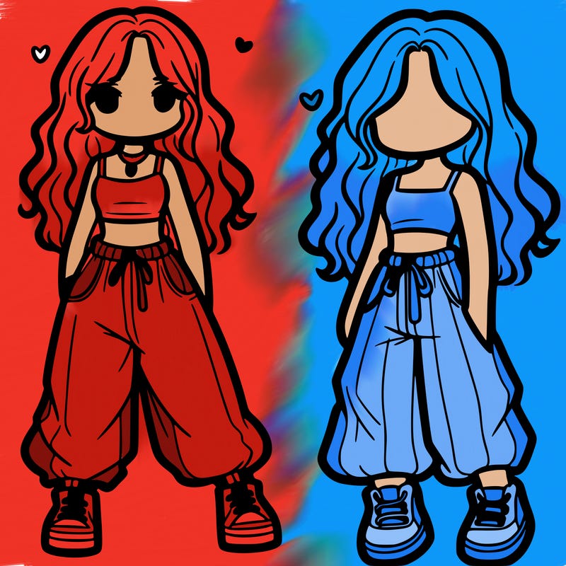 girl in baggy pants crop top and long hair