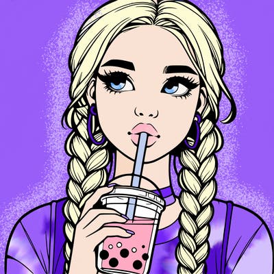 realistic girl with braided hair drinking boba