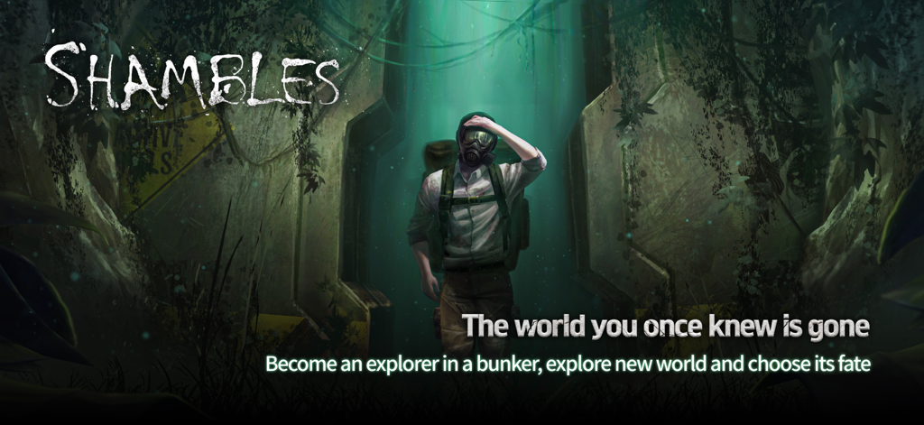 An explorer in a gas mask standing at a bunker entrance in Shambles Sons of Apocalypse.