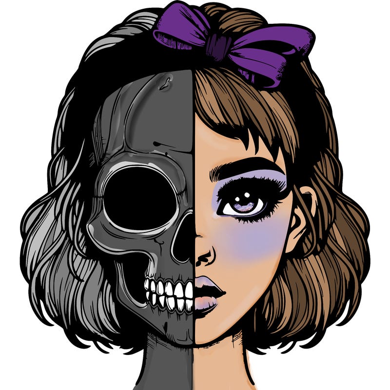 realistic girl with half skull mask