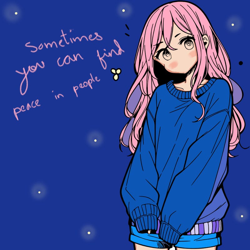 manga teen girl  in a sweater and baggy pants