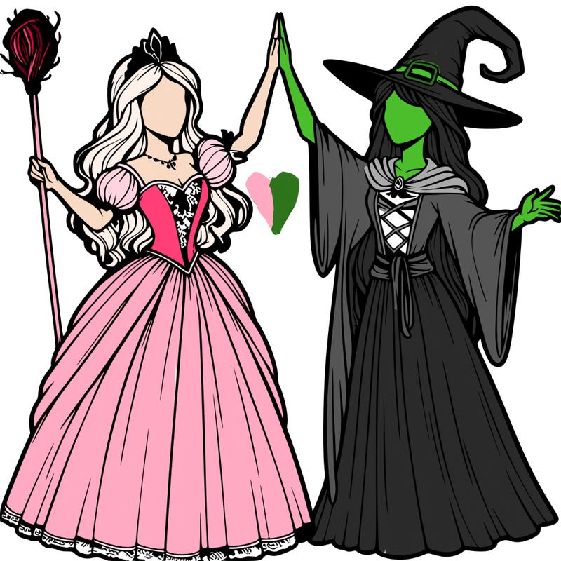 detailed realistic split of a princess and a witch
