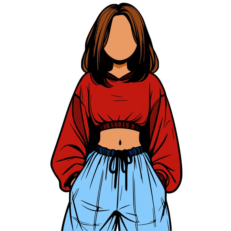 realistic girl faceless with baggy pants and a crop top