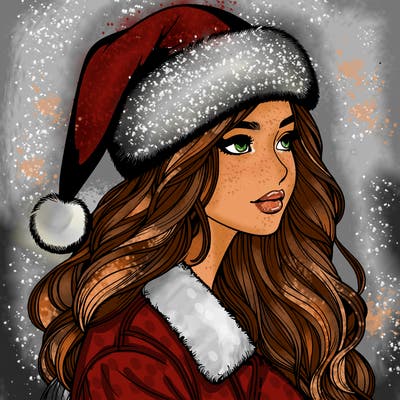 realistic girl in santa hat