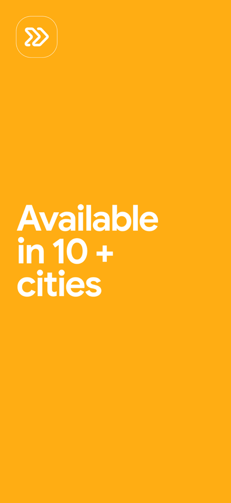 Drivu - your drive thru orders - Une bannière verticale jaune pour l'application Drivu indiquant qu'elle est disponible dans plus de 10 villes.