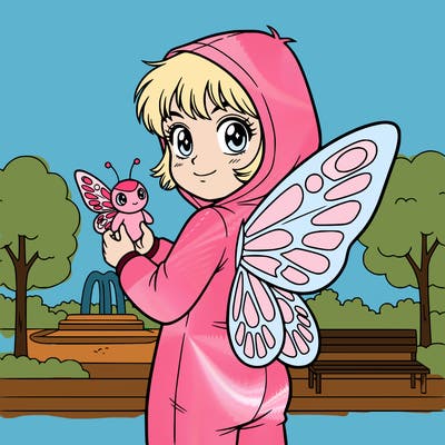 a girl wearing a butterfly onesie