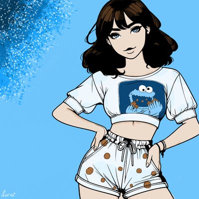 realistic girl in crop top and shorts