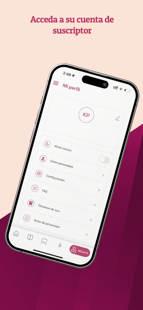 Subscriber profile and settings screen on El Financiero Costa Rica app