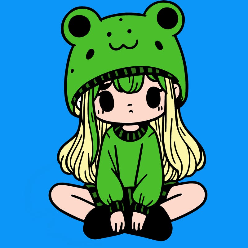 a girl wearing a frog hat and some frog socks