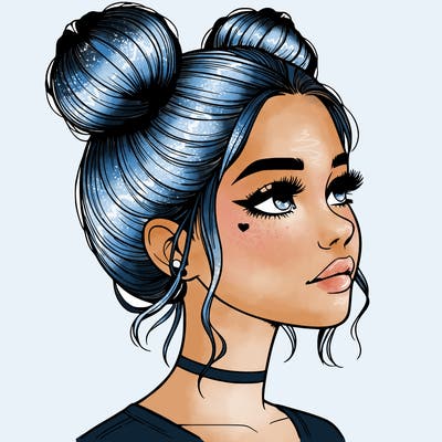 realistic girl with buns on the top of her head