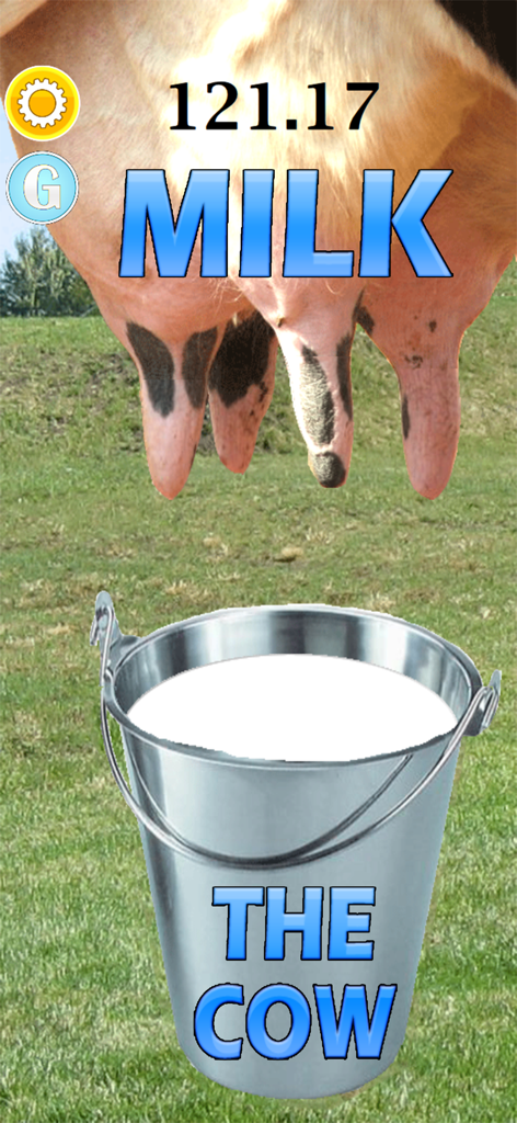 Farm Milk The Cow - A cow udder above a metal bucket filled with milk in the Farm Milk The Cow simulation game