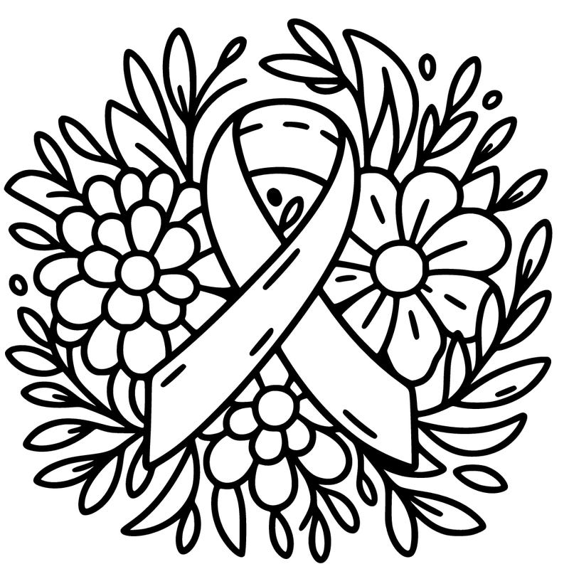 the cancer ribbon around flowers