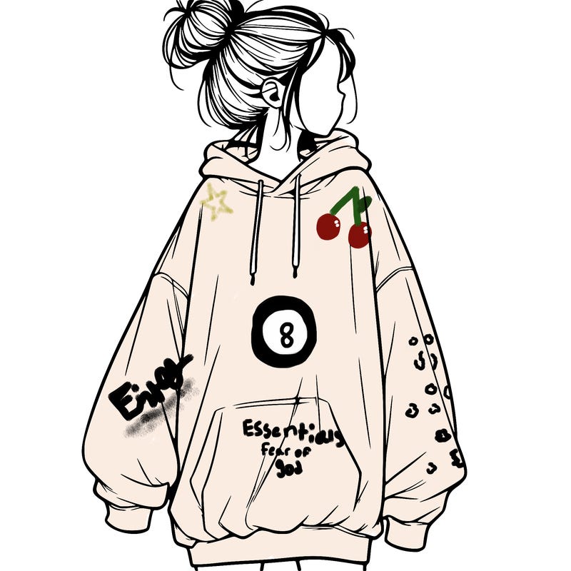 realistic girl with a oversized sweatshirt on and a bun