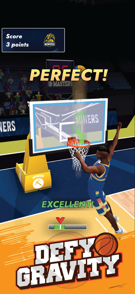 Basketball Master: Dunk Hero - A basketball player performing an explosive dunk in Basketball Master Dunk Hero with Perfect and Excellent text on screen
