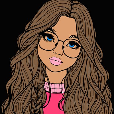 girl with long hair and freckles and glasses realistic