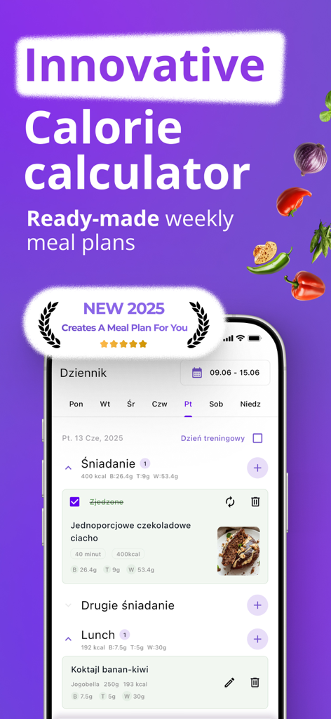 Fitollo meal planner app showing calorie calculator and weekly meal plans