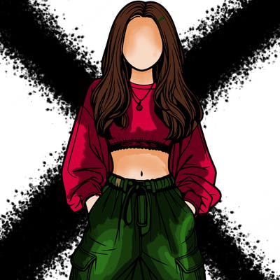 realistic girl faceless with baggy pants and crop top