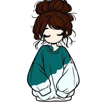 girl with baggy sweatshirt and messy bun