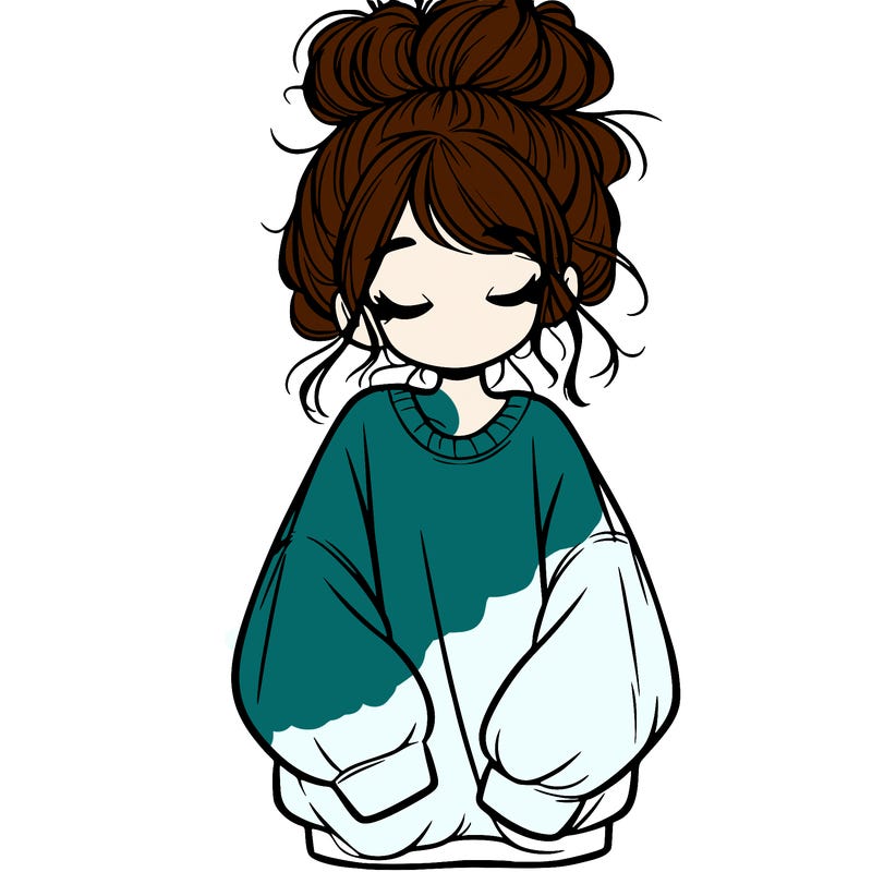 girl with baggy sweatshirt and messy bun