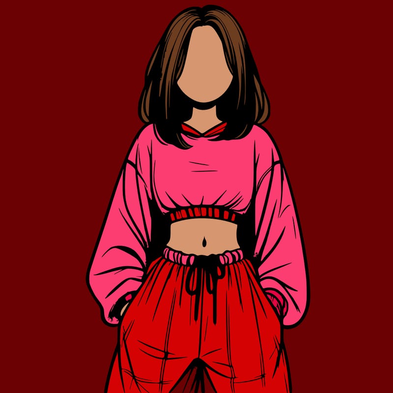 realistic girl faceless with baggy pants and a crop top