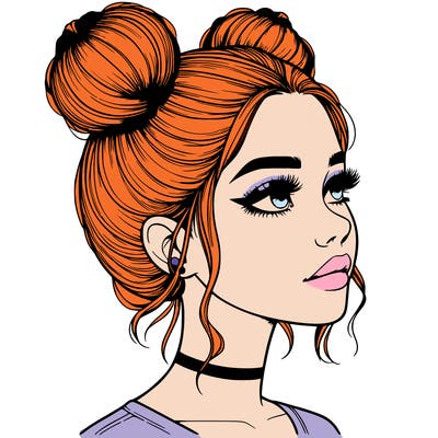 realistic girl with buns on the top of her head