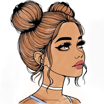 realistic girl with buns on the top of her head