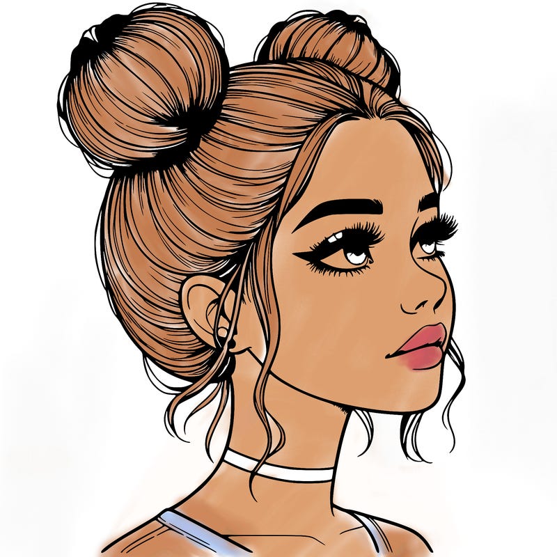 realistic girl with buns on the top of her head
