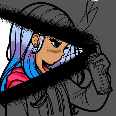 a realistic girl spray painting