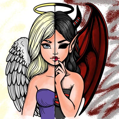 realistic angel half demon