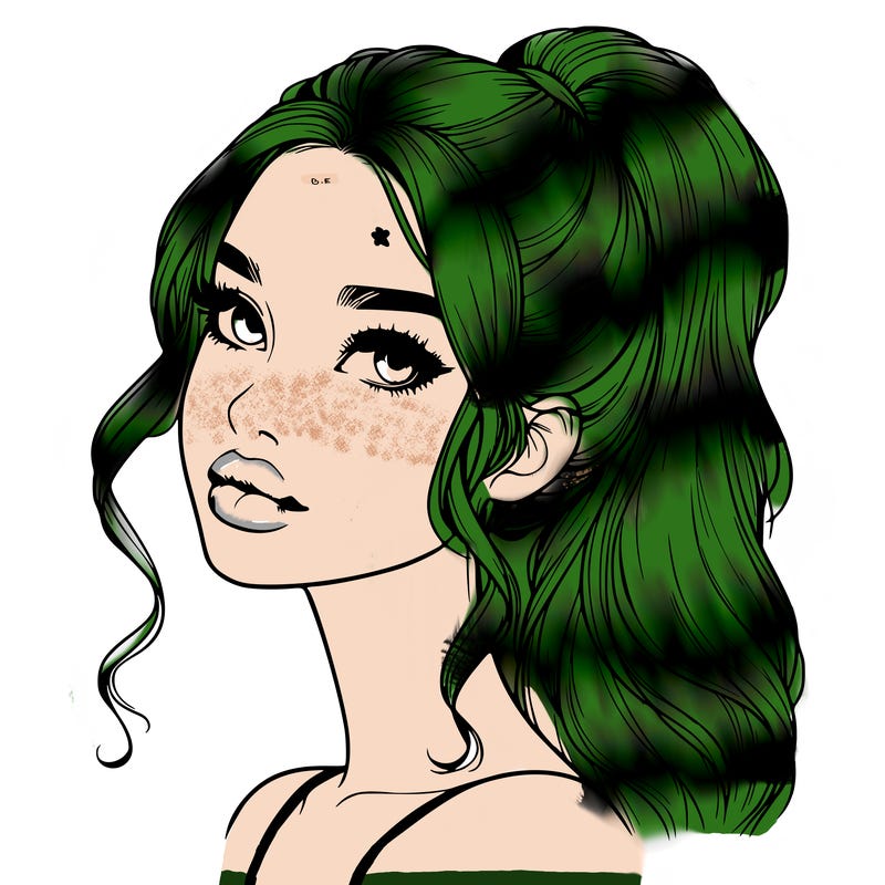 realistic girl with a ponytail on her hair and lips