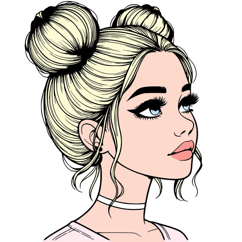 realistic girl with buns on the top of her head