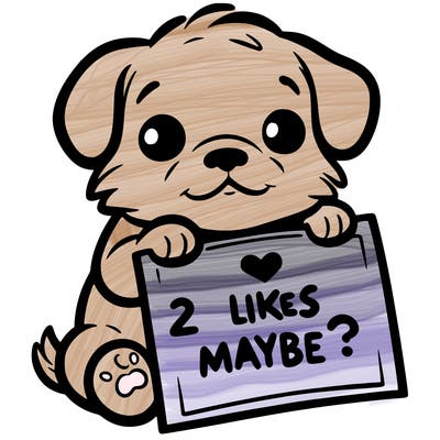 a puppy holding a sign that says 2 likes maybe?