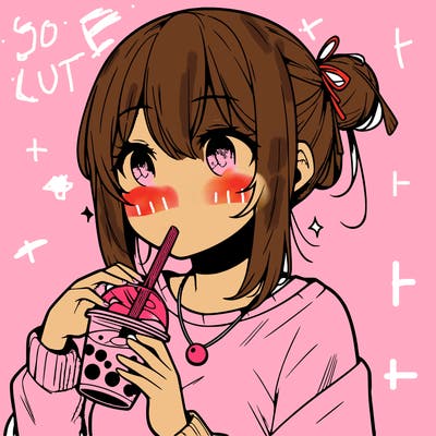 manga character drinking boba