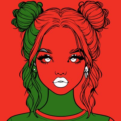 realistic girl with two buns in hair and lips